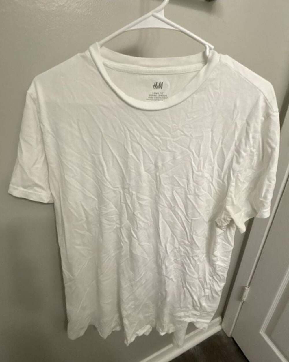 H&M Long Fit White Crewneck Cotton T-Shirt